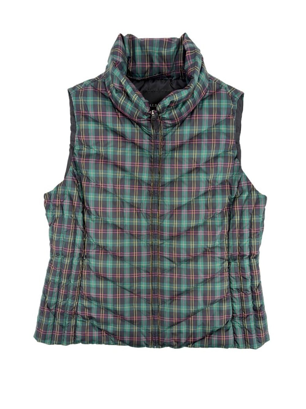 Talbots Womens XL Green Plaid Down Filled Puffer Vest Womens XL Full Zip Outdoor